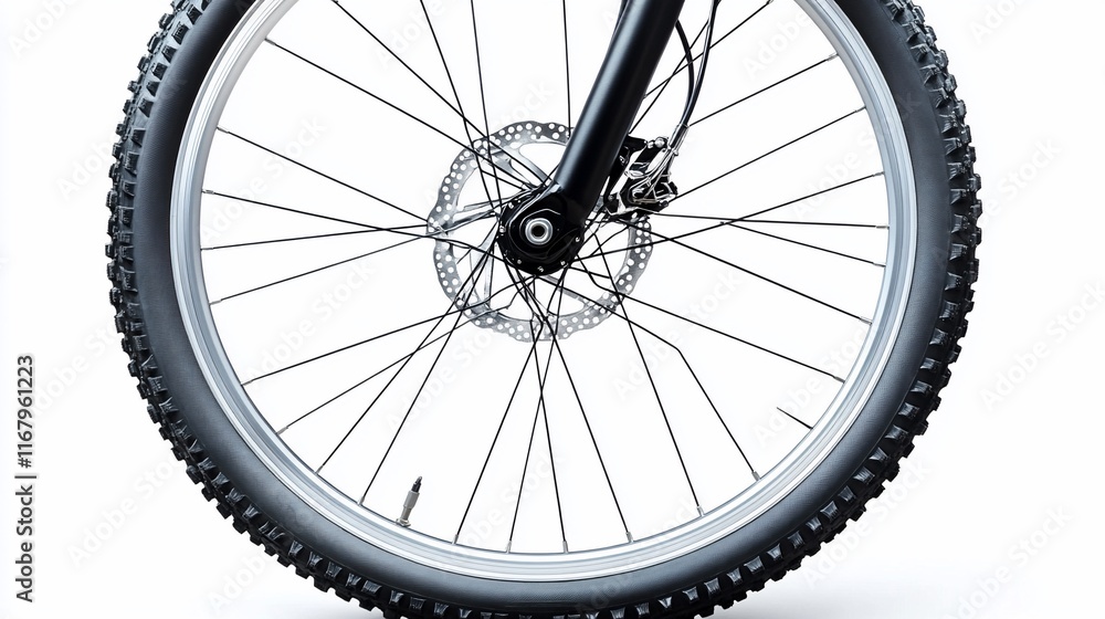 Naklejka premium Close-up of mountain bike wheel with disc brake.