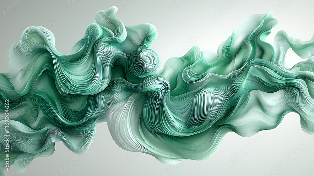 Abstract Green Waves Flowing Dynamically in Space Abstract Green Waves Flowing Dynamically in Space