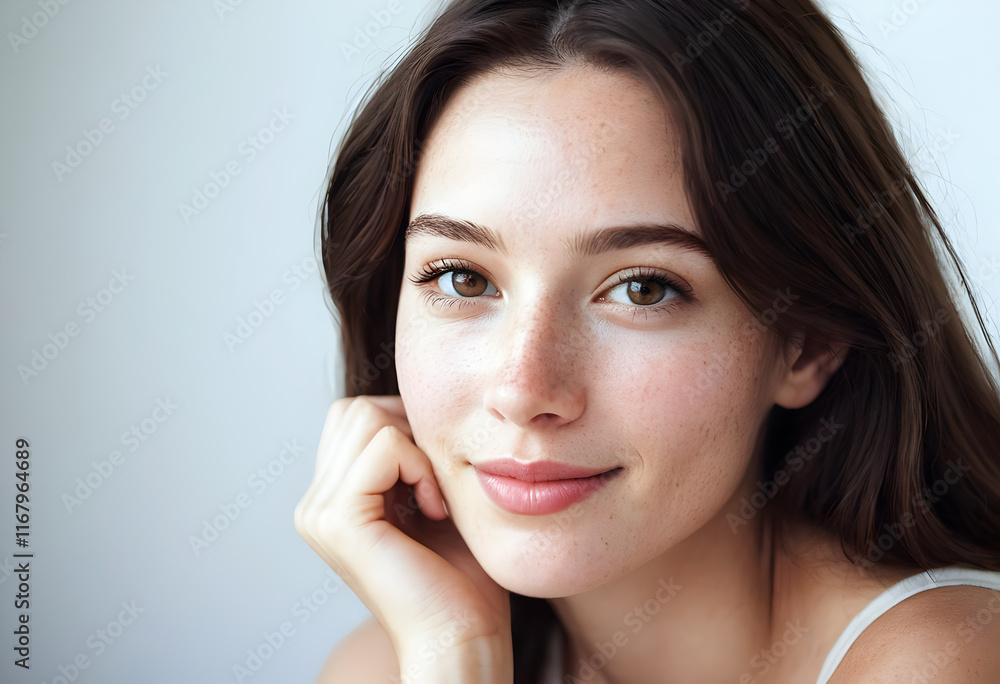 Portrait of a Young Woman with Freckles and Brown Eyes Portrait of a Young Woman with Freckles and Brown Eyes