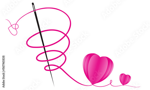 needle with heart thread image vector