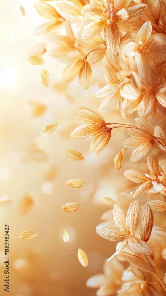 Captivating golden flowers blooming in soft natural light with delicate petals and a serene ethereal aura This floral image exudes a sense of beauty elegance and tranquility Captivating golden flowers blooming in soft natural light with delicate petals and a serene ethereal aura This floral image exudes a sense of beauty elegance and tranquility