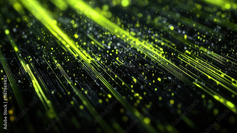 Abstract background with glowing green lines and particles. Abstract background with glowing green lines and particles.