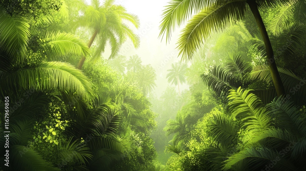 39.A tropical vector background showcasing tall, majestic palm trees surrounded by dense, vibrant tropical foliage. The palm leaves are drawn in fine detail, with various shades of green capturing 39.A tropical vector background showcasing tall, majestic palm trees surrounded by dense, vibrant tropical foliage. The palm leaves are drawn in fine detail, with various shades of green capturing