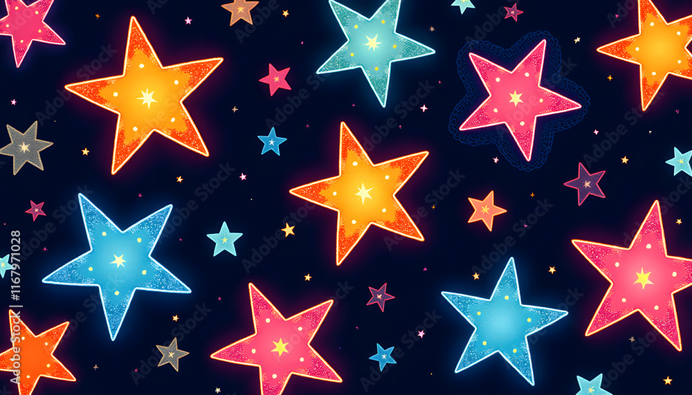 Obraz premium Vibrant Hand-Drawn Starry Patterns with Bold Accents