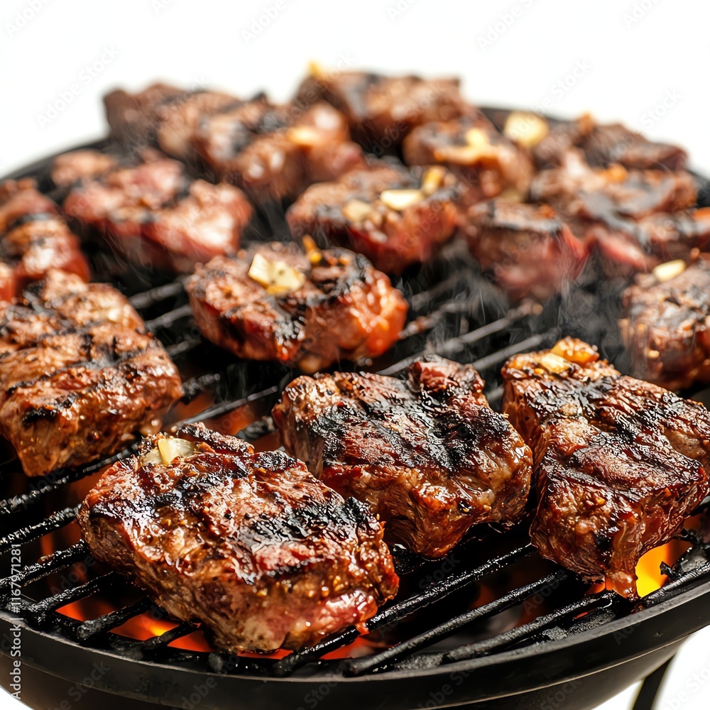 Grilled meat sizzling on a barbecue grill, rich in flavor and aroma. Grilled meat sizzling on a barbecue grill, rich in flavor and aroma.
