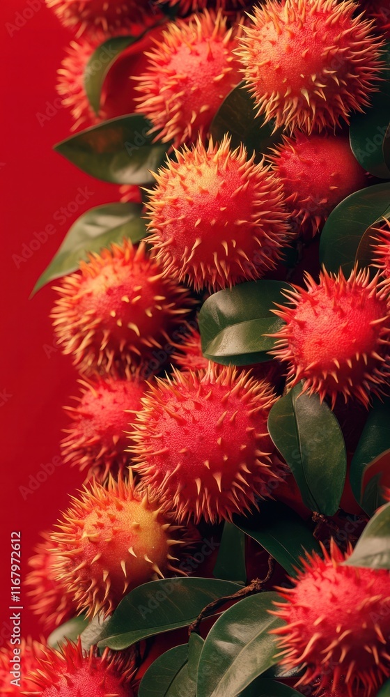 Stunning close up view of vibrant red chili peppers in full bloom surrounded by lush green foliage and leaves The image showcases the rich colorful Stunning close up view of vibrant red chili peppers in full bloom surrounded by lush green foliage and leaves The image showcases the rich colorful