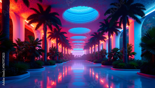 Layered Tropical Canopy with Neon Glow Accents