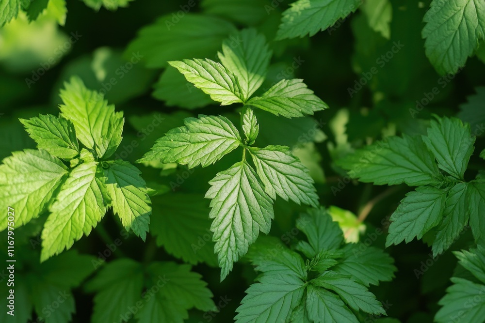 Lush green foliage of plants with vibrant leaves in sunlight. Lush green foliage of plants with vibrant leaves in sunlight.