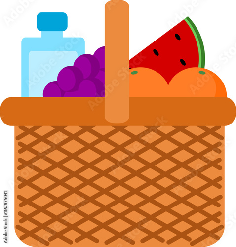 Colorful Picnic Basket with Food Items