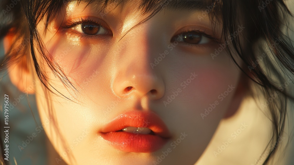 A youthful Asian beauty with luminous skin and a fresh, natural look, her plump, hydrated lips highlighted in a soft-focus close-up image. A youthful Asian beauty with luminous skin and a fresh, natural look, her plump, hydrated lips highlighted in a soft-focus close-up image.
