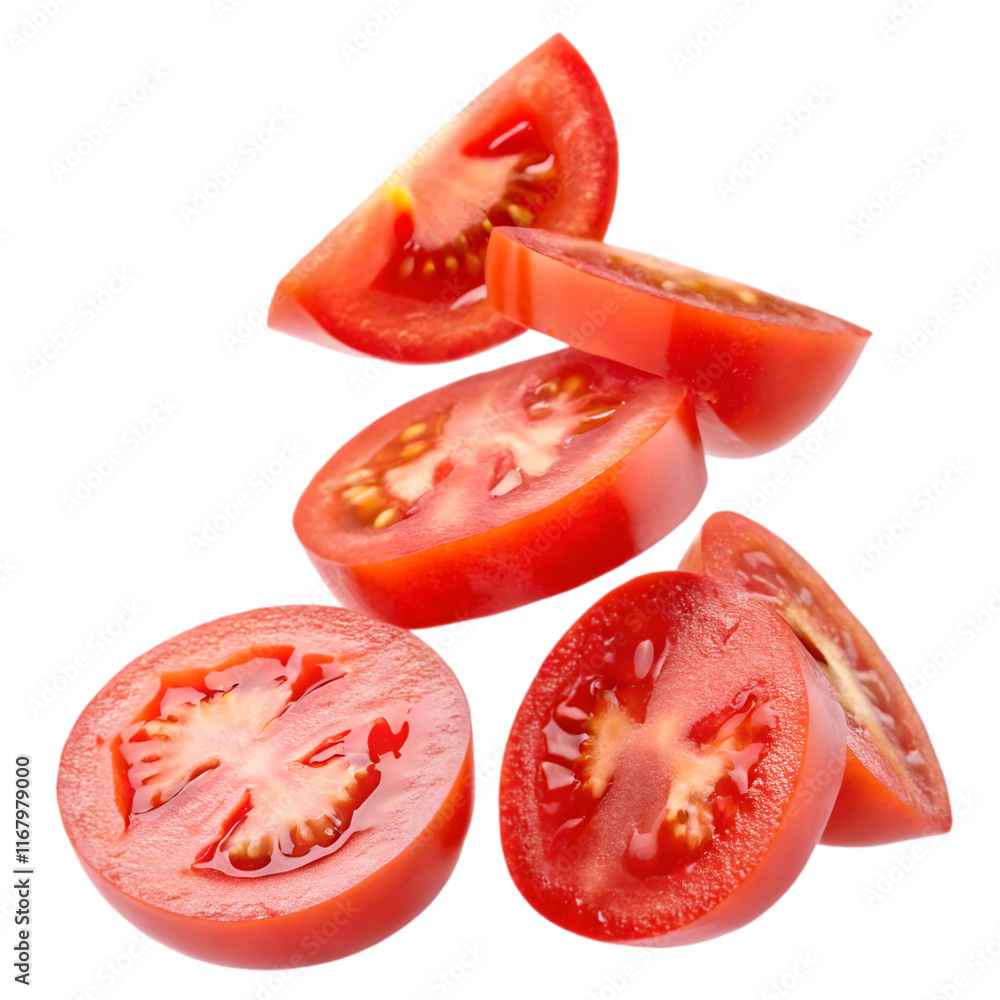 Tomato slices isolated on white on white background Tomato slices isolated on white on white background