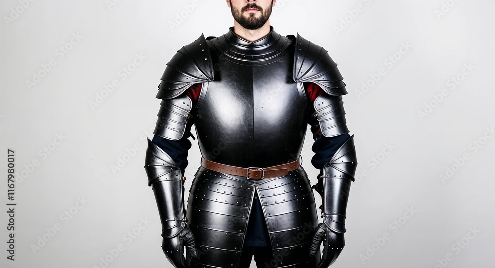Black theme medieval body armor on plain white background Black theme medieval body armor on plain white background