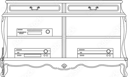 Vector sketch illustration silhouette design detail of classic vintage old furniture for living room.eps