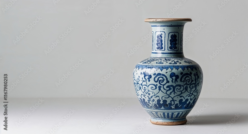 Blue theme ancient ceramic vase on plain white background Blue theme ancient ceramic vase on plain white background
