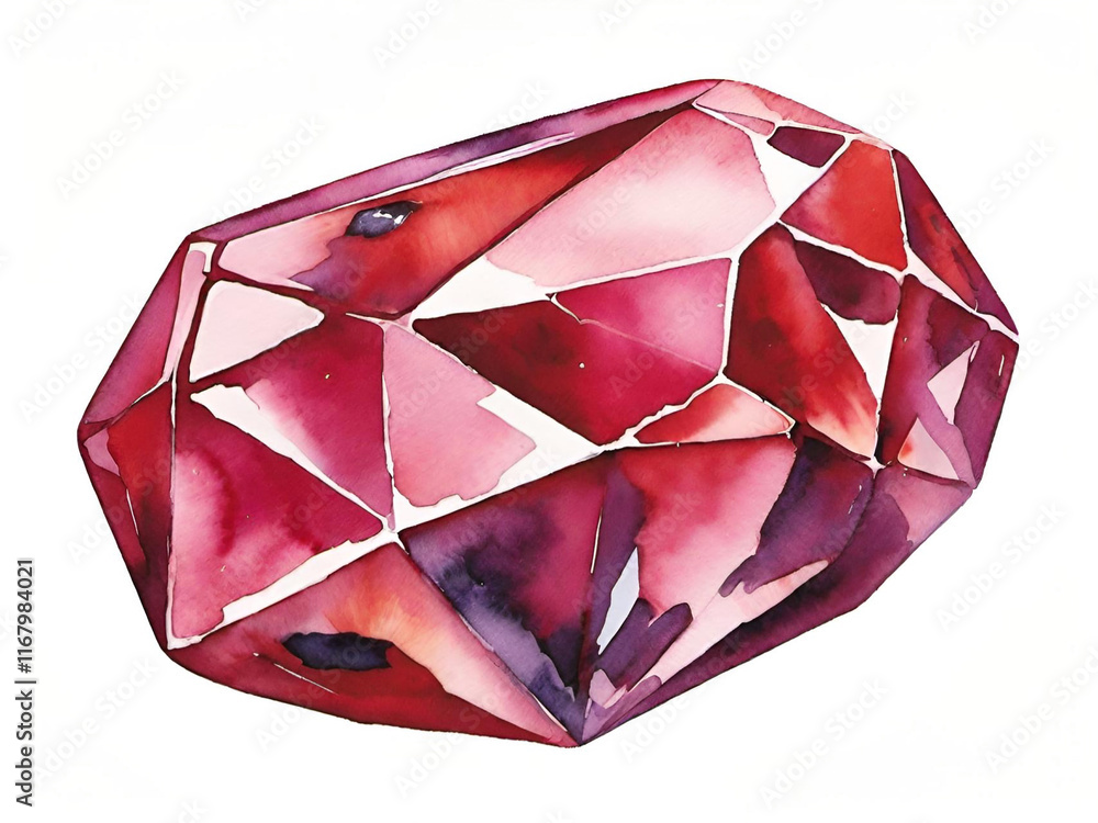 red gemstone isolated on white background, watercolor illustration red gemstone isolated on white background, watercolor illustration