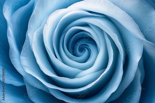 Close-up of a light blue rose, showing its spiraling petals.