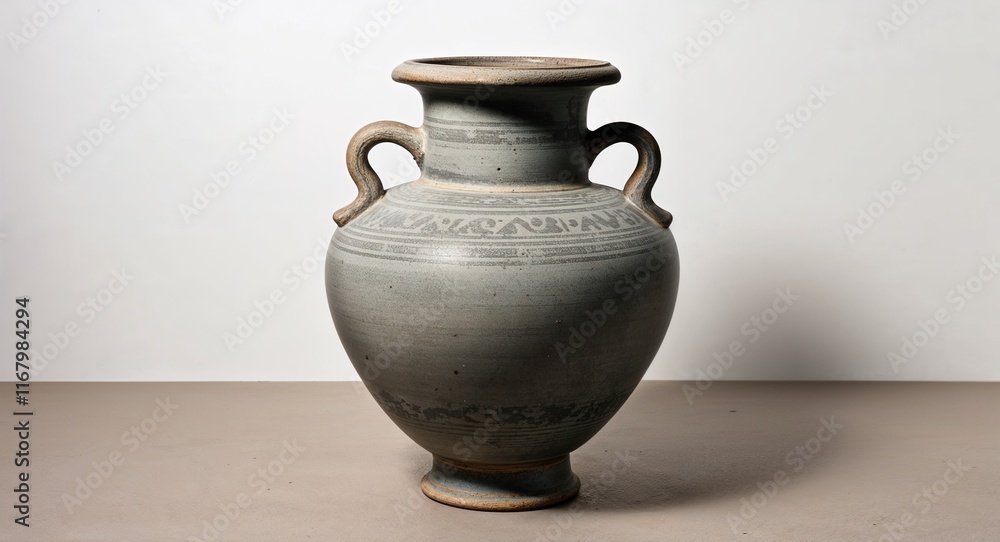 Gray theme ancient ceramic vase on plain white background Gray theme ancient ceramic vase on plain white background