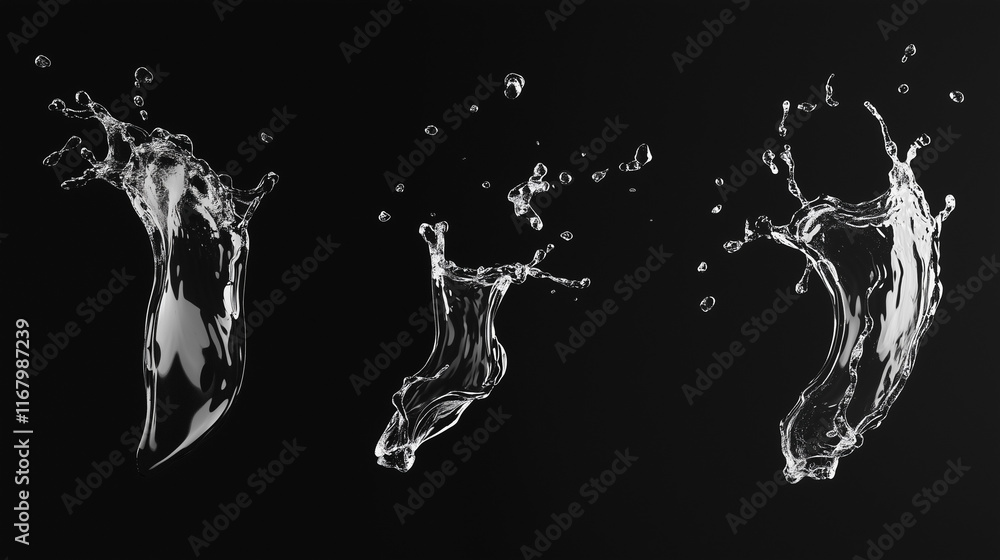 Obraz premium Set of water splashes isolated on a black background