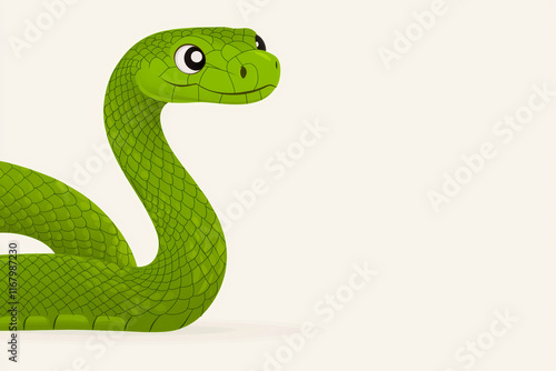Bright green cartoon snake with friendly expression and playful design