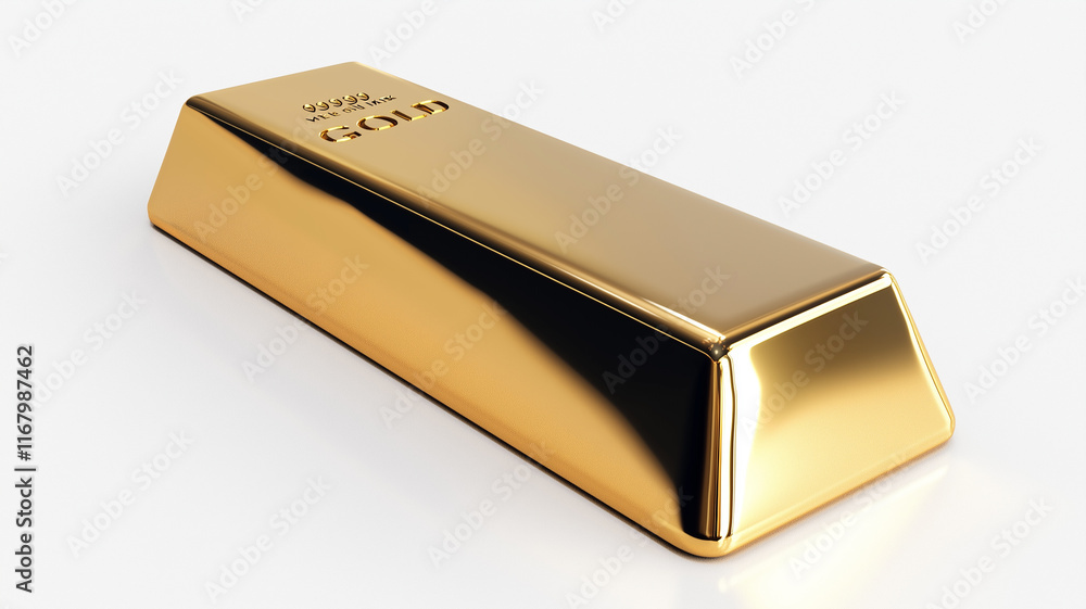 Gold ingot isolated on white. Computer generated 3D photo rendering.
Gold ingot isolated on white. Computer generated 3D photo rendering.
