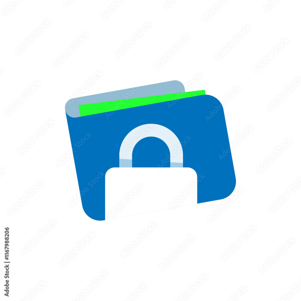 Flat illustration of e wallet with a padlock, secure money storage in digital accounts. for financial services, fintech apps, cybersecurity, or digital banking and payment systems