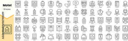 Set of motel icons. Simple line art style icons pack. Vector illustration