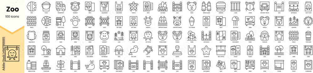 Set of zoo icons. Simple line art style icons pack. Vector illustration Set of zoo icons. Simple line art style icons pack. Vector illustration