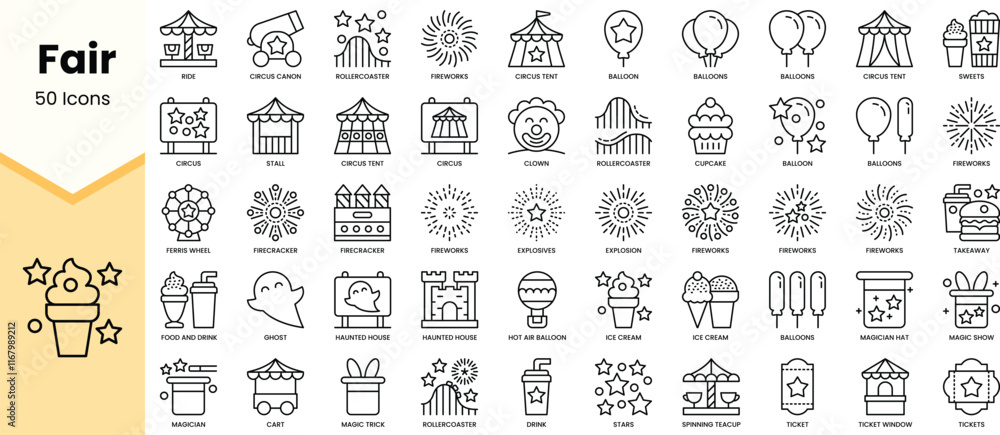 Set of fair icons. Simple line art style icons pack. Vector illustration Set of fair icons. Simple line art style icons pack. Vector illustration
