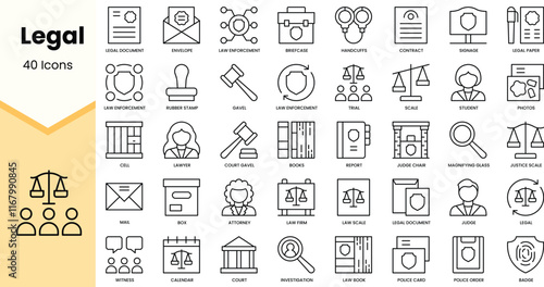 Set of legal icons. Simple line art style icons pack. Vector illustration