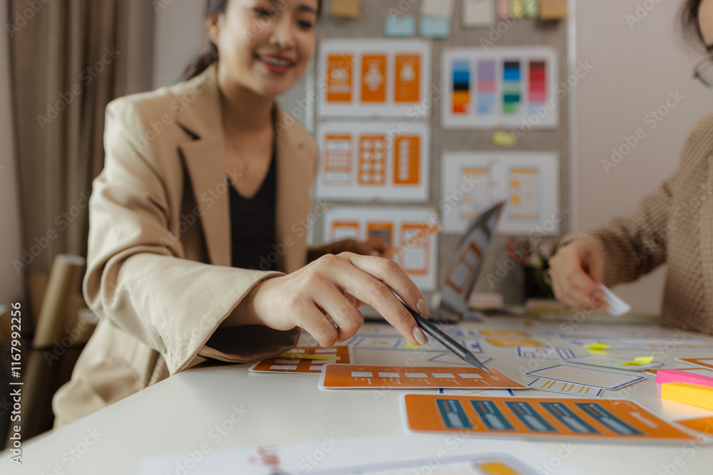 Fototapeta premium Web designers are working hard to design the appearance of digital products that are colorful, attractive, and user-friendly, while also not cumbersome for users to use.