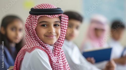 A Saudi Arabian teacher who monitors male and female students and helps them to read and solve problems