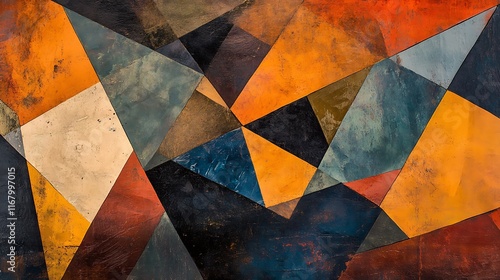 Modern abstract texture with overlapping triangle shapes in varying sizes and angles, forming a bold and captivating geometric design