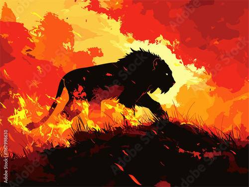 Beast of Fire: An Animated Silhouette Against the Infernal Flames of Destruction