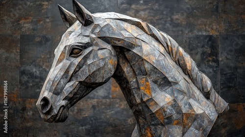 Geometric metal horse head sculpture. photo