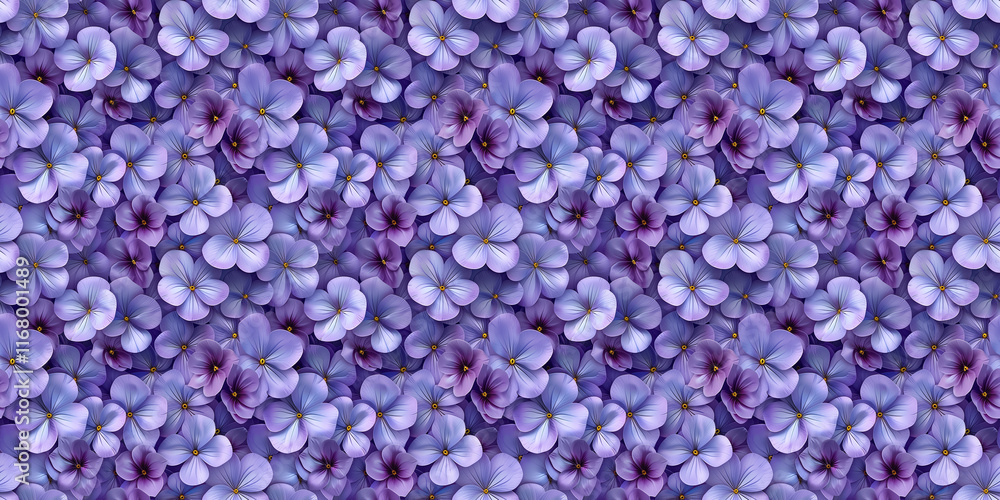 Seamless pattern with vibrant purple and lavender pansy flowers in full bloom Seamless pattern with vibrant purple and lavender pansy flowers in full bloom