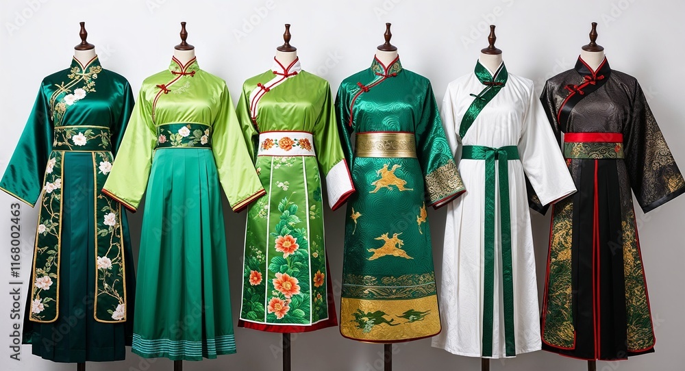 Obraz premium Green theme Chinese traditional clothing on plain white background