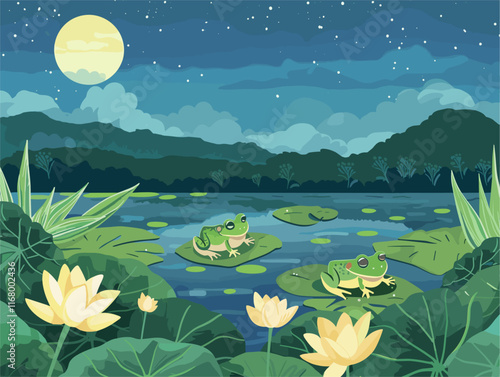 Soothing Symphony of the Night: A Chorus of Frogs in the Enchanted Paddy Field