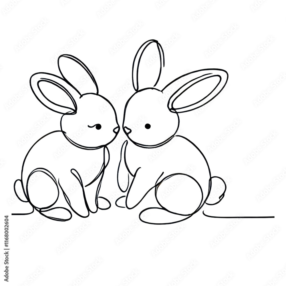 Charming line art illustration of two rabbits sitting together in a minimalist style. Charming line art illustration of two rabbits sitting together in a minimalist style.
