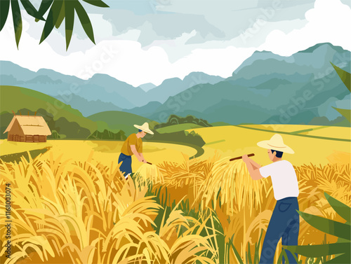 Golden Harvest: A Traditional Method of Gathering the Fruits of Labor