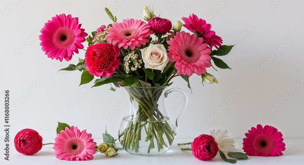 Obraz premium Pink theme flower bouquet on plain white background