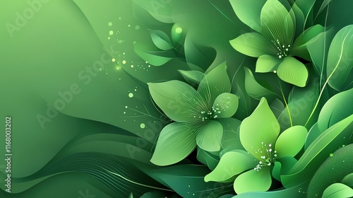 Minimal green banner with organic floral background and text space.  