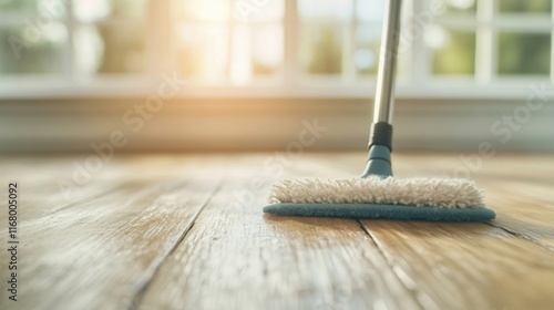 Wallpaper Mural Wooden floor is being cleaned with a mop in a bright room, enhancing cleanliness and shine in a sunlit environment Torontodigital.ca