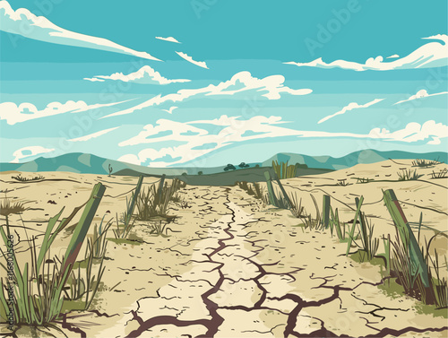 Water Scarcity and its Impact on Agricultural Productivity: A Visual Representation of Cracked Earth and Drying Fields due to Insufficient Water Resources
