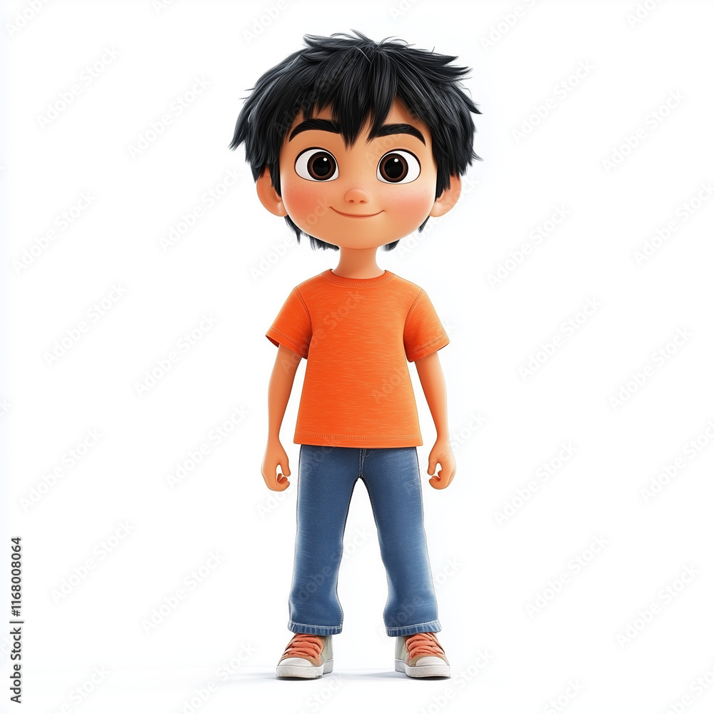 Cute man Cartoon illustration wearing orange tshirt standing isolated on white background Cute man Cartoon illustration wearing orange tshirt standing isolated on white background