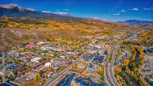 Tableau sur toile Aerial View of Silverthorne, Colorado during Autumn