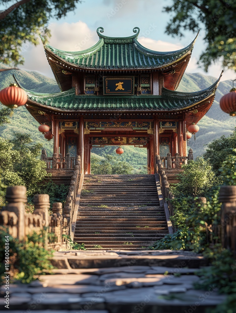 majestic Chinese palace with a sweeping roofline, intricate stone steps leading to the entrance, majestic Chinese palace with a sweeping roofline, intricate stone steps leading to the entrance,