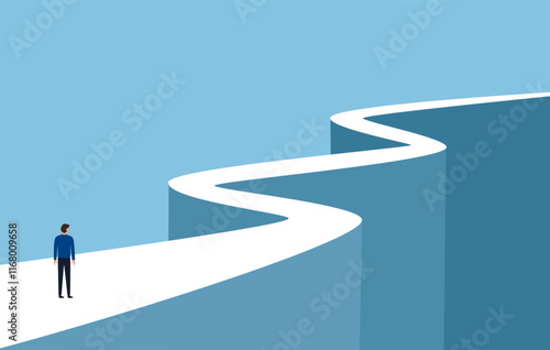 Businessman walking forward towards goal. Man standing in long way of opportunities and future career. Hope, job, motivation, future, business concept for banner design