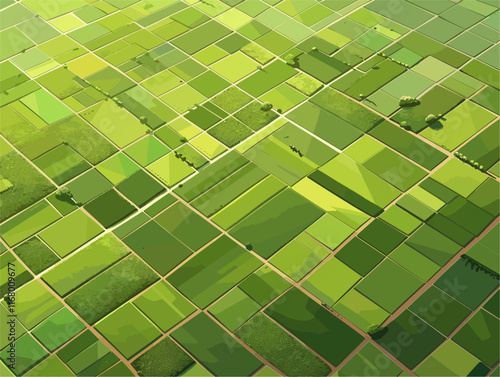 Geometric Symphony of Nature's Mosaic: An Aerial Perspective of a Paddy Field's Intricate Patterns