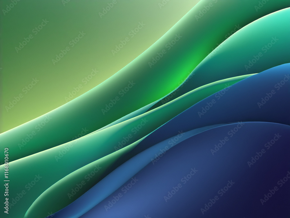 Abstract digital artwork featuring smooth, flowing curves in gradients of green and blue, creating a dynamic and harmonious composition with a modern aesthetic. Abstract digital artwork featuring smooth, flowing curves in gradients of green and blue, creating a dynamic and harmonious composition with a modern aesthetic.