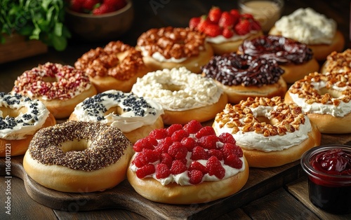 Wallpaper Mural A Dozen Delightful Gourmet Bagels Topped with Assorted Sweet and Savory Cream Cheese Torontodigital.ca